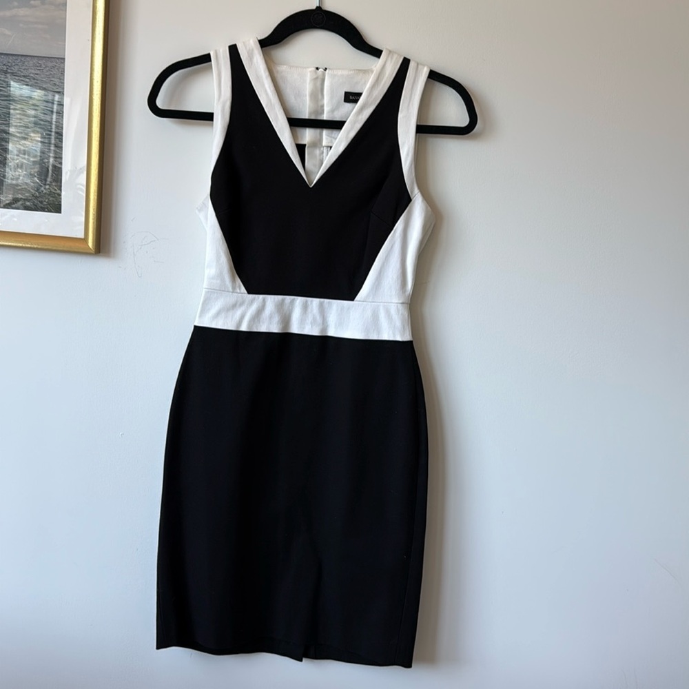 Banana Republic Black and White V-Neck Midi Dress